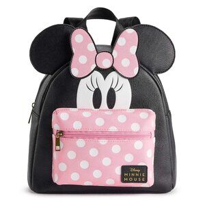 Disney's Minnie Mouse Peek-A-Boo 3D Minnie Backpack Adjustable Straps Pink Black